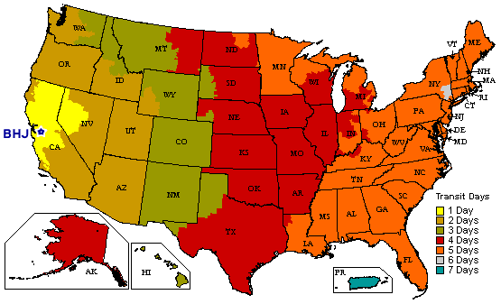 UPS Ground Shipping Transit Time Map